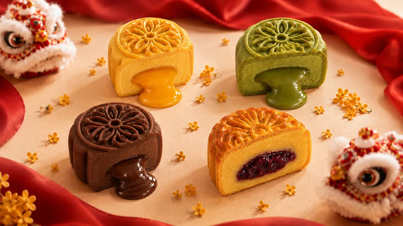 Bánh trung thu lava nhân chảy Kim Tân - KiTa 90g với 4 vị: trứng muối custard, matcha, socola và yuzu việt quất