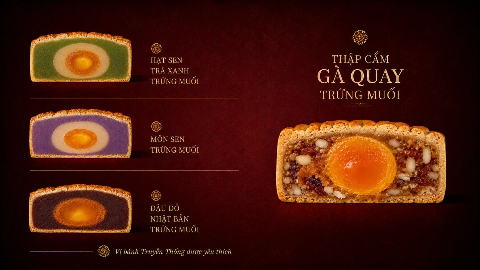 Bánh trung thu truyền thống Kim Tân - KiTa: hạt sen trà xanh, môn sen, đậu đỏ Nhật Bản và thập cẩm gà quay trứng muối